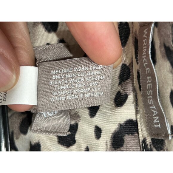 Chico's Leopard Print Long Sleeve Button Up Shirt Beige Black Sz L Animal Print - Picture 7 of 10